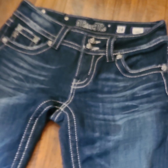 Miss Me Dark Blue Boot Cut Jeans with Silver Embellishments - Picture 6 of 8